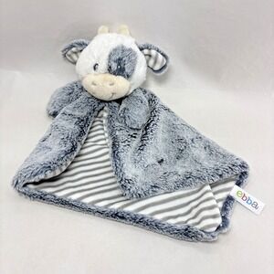 Aurora Baby Ebba Plush Cow Lovey Security Blanket Gray White Stripe Minky Soft